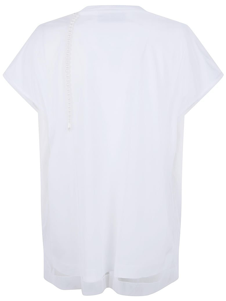 layered liquid smock t-shirt with embroidered by Selfnex