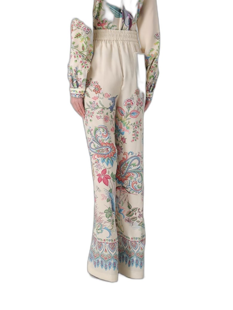 white wideleg trousers with floral print by Selfnex
