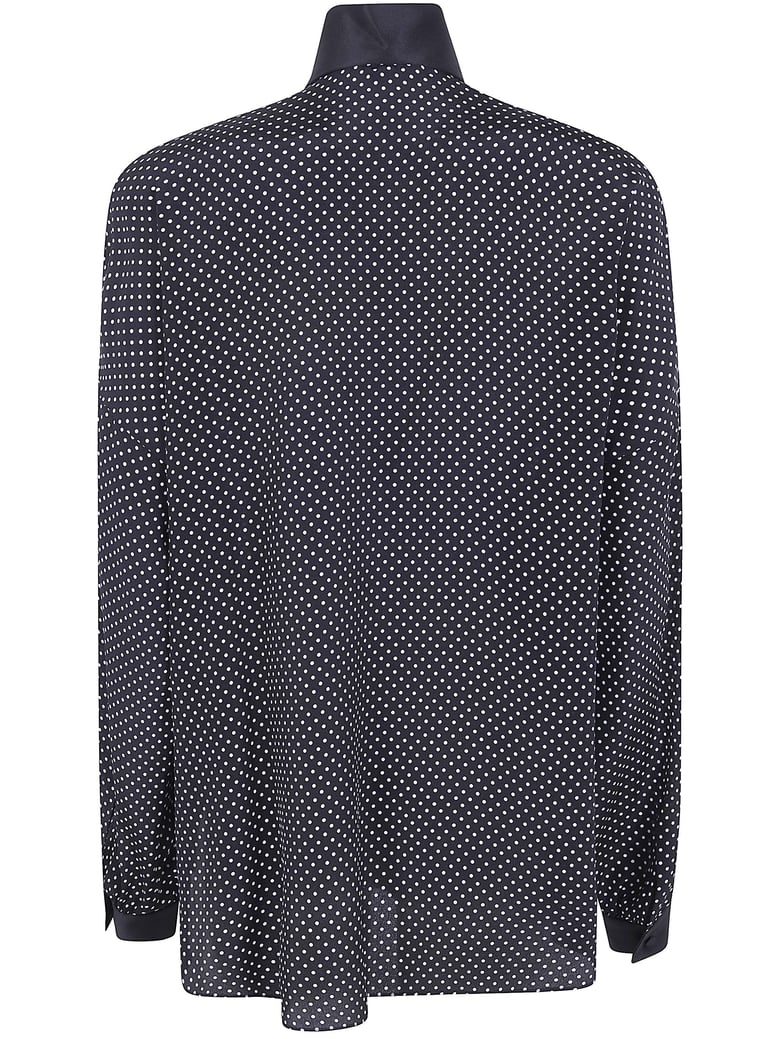 printed small polka dot silk crepe de chine lavalliere tunic top by Selfnex