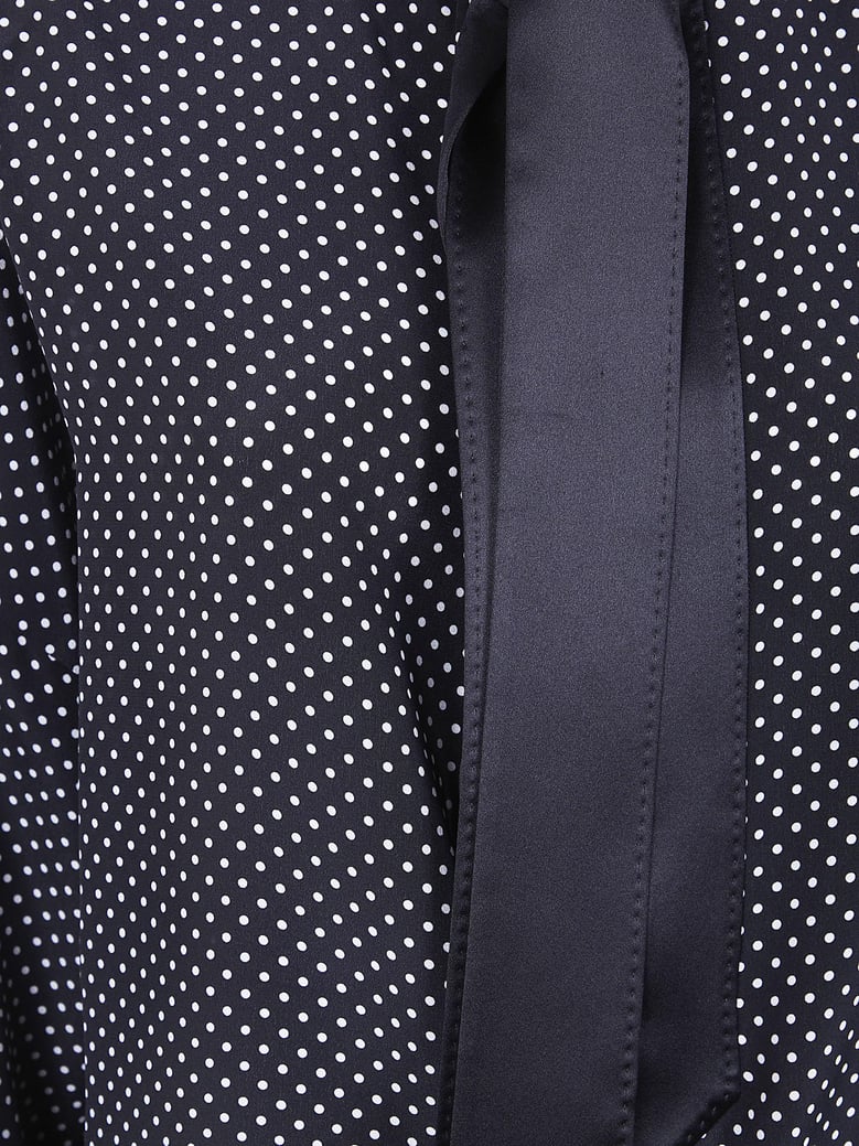 printed small polka dot silk crepe de chine lavalliere tunic top by Selfnex