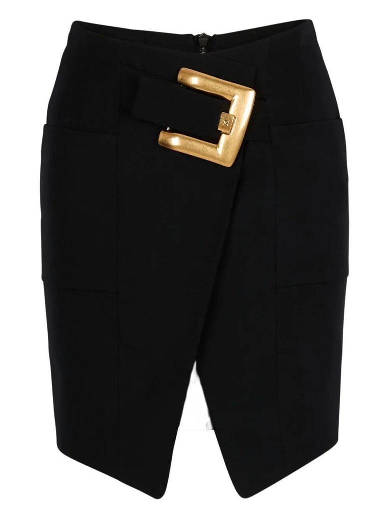 belted grain de poudre knee lenght skirt by Selfnex