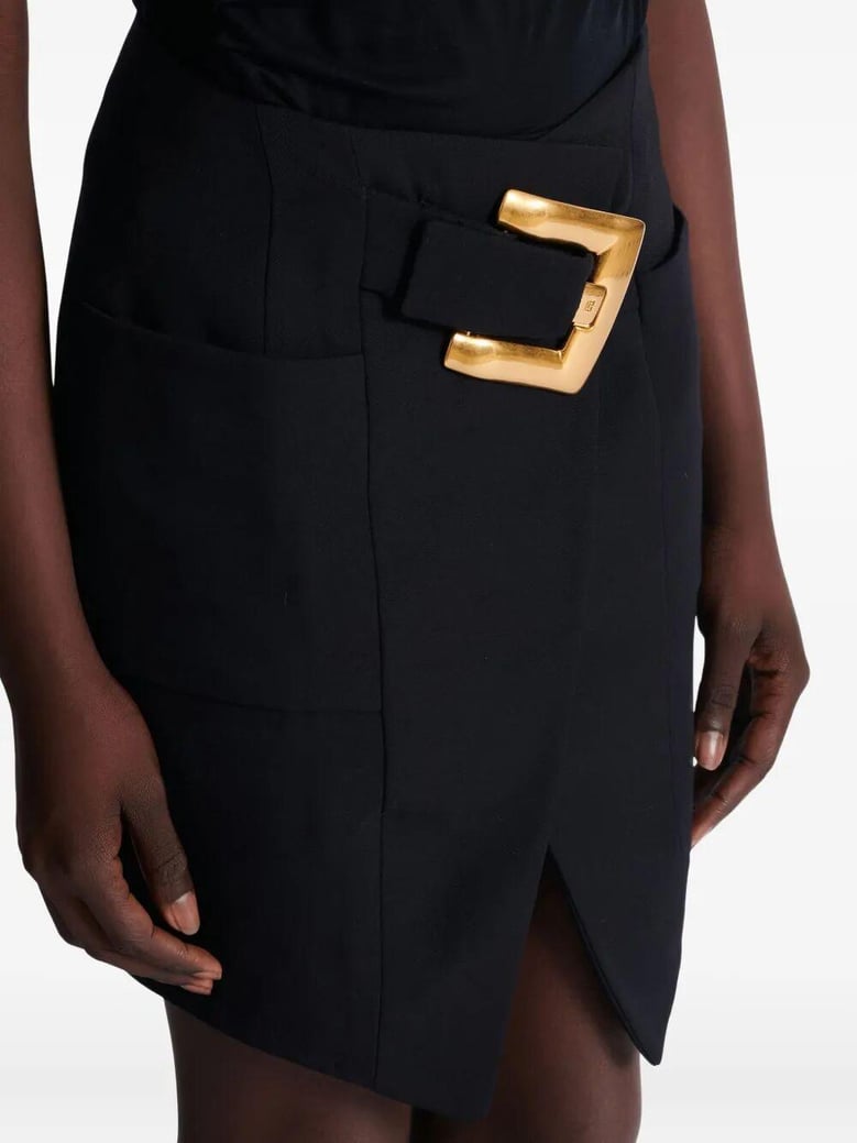 belted grain de poudre knee lenght skirt by Selfnex