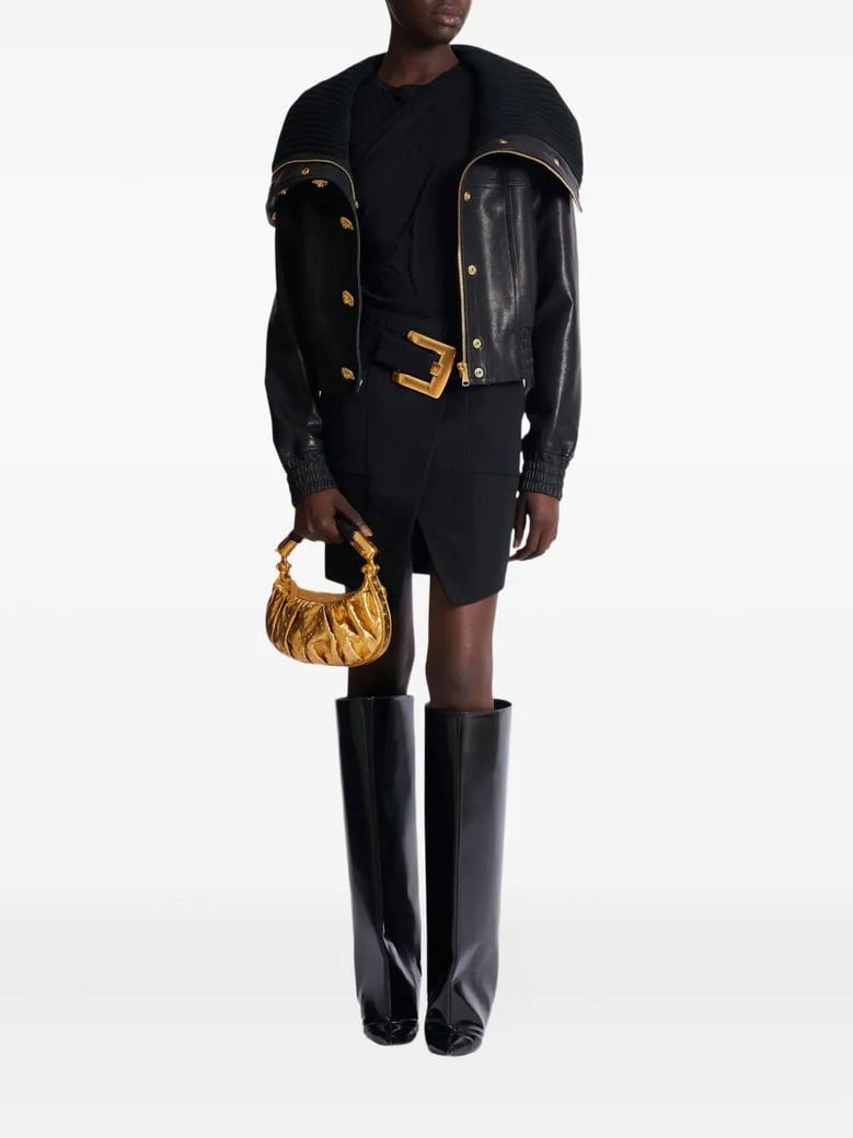belted grain de poudre knee lenght skirt by Selfnex