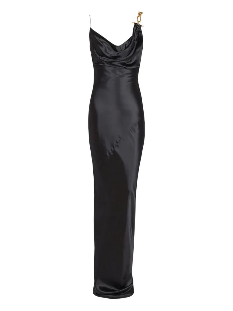 thin straps gold detail satin dress by Selfnex