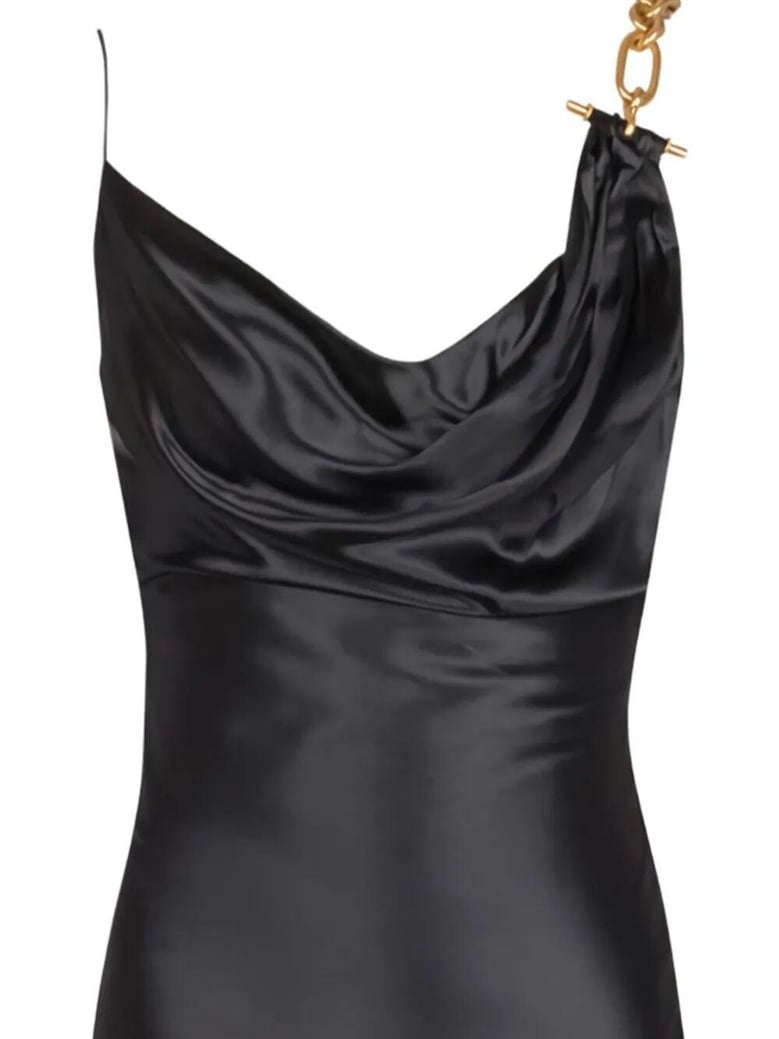 thin straps gold detail satin dress by Selfnex