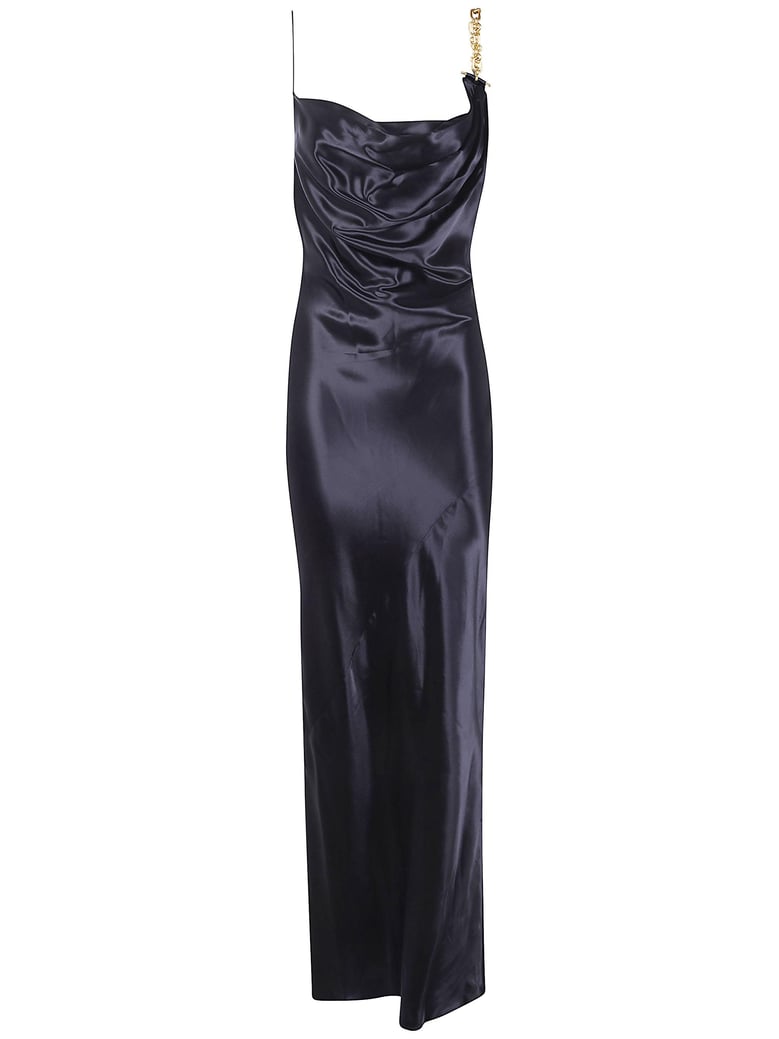 thin straps gold detail satin dress by Selfnex