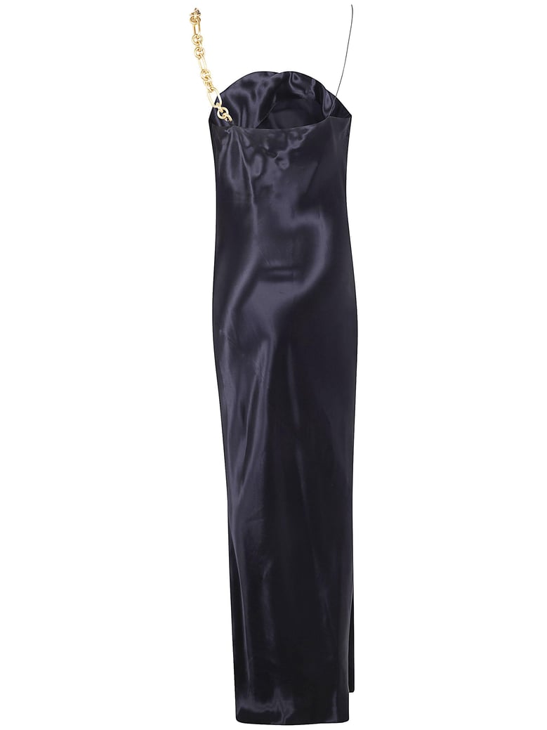 thin straps gold detail satin dress by Selfnex