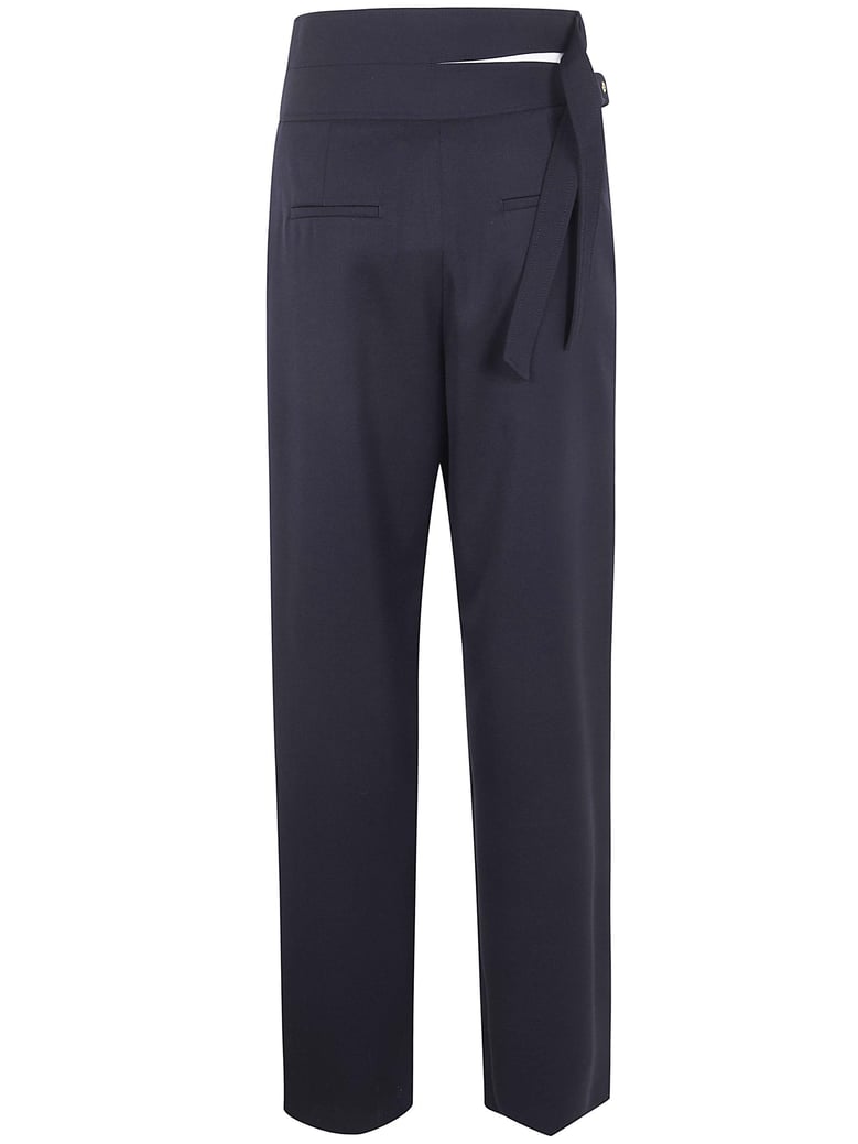black trousers with double belt and gold buckles by Selfnex