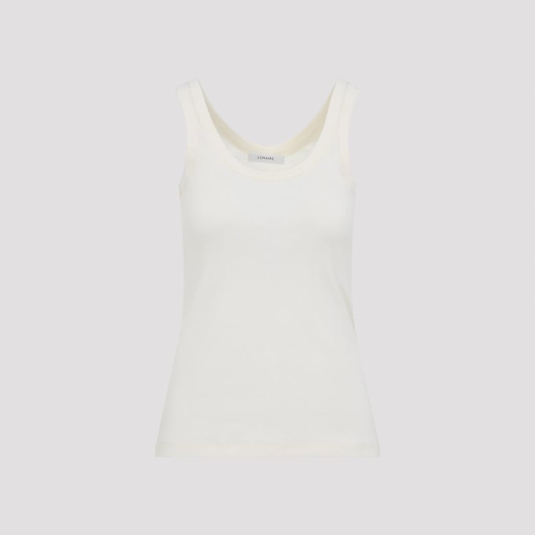 light cream white cotton ribbed tank top by Selfnex