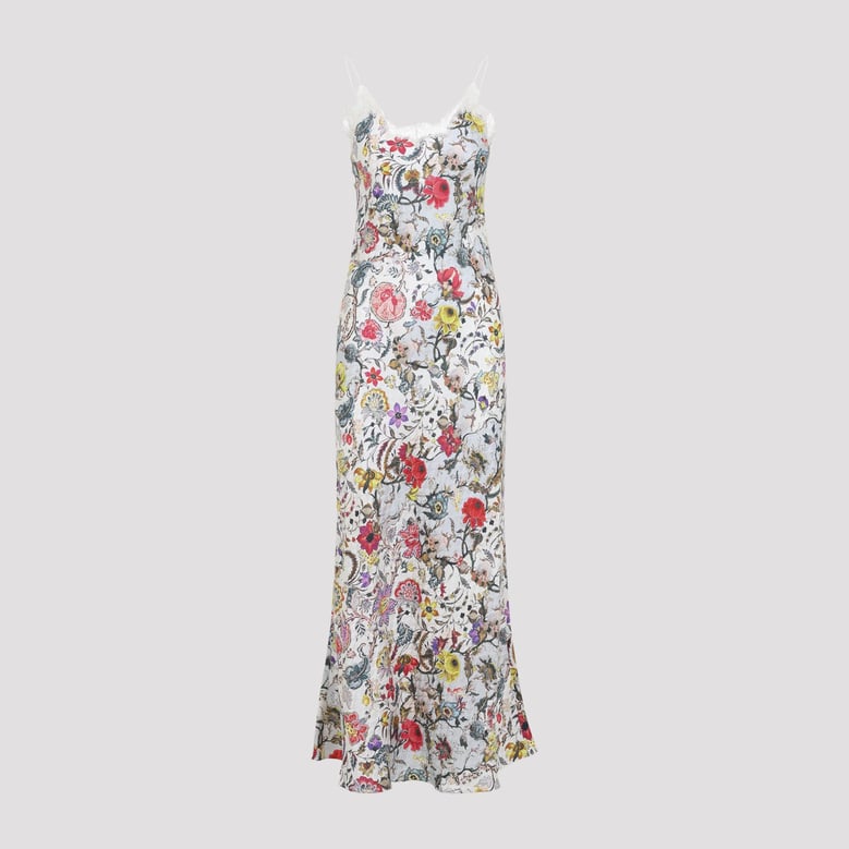 white florentine flowers silk long dress by Selfnex