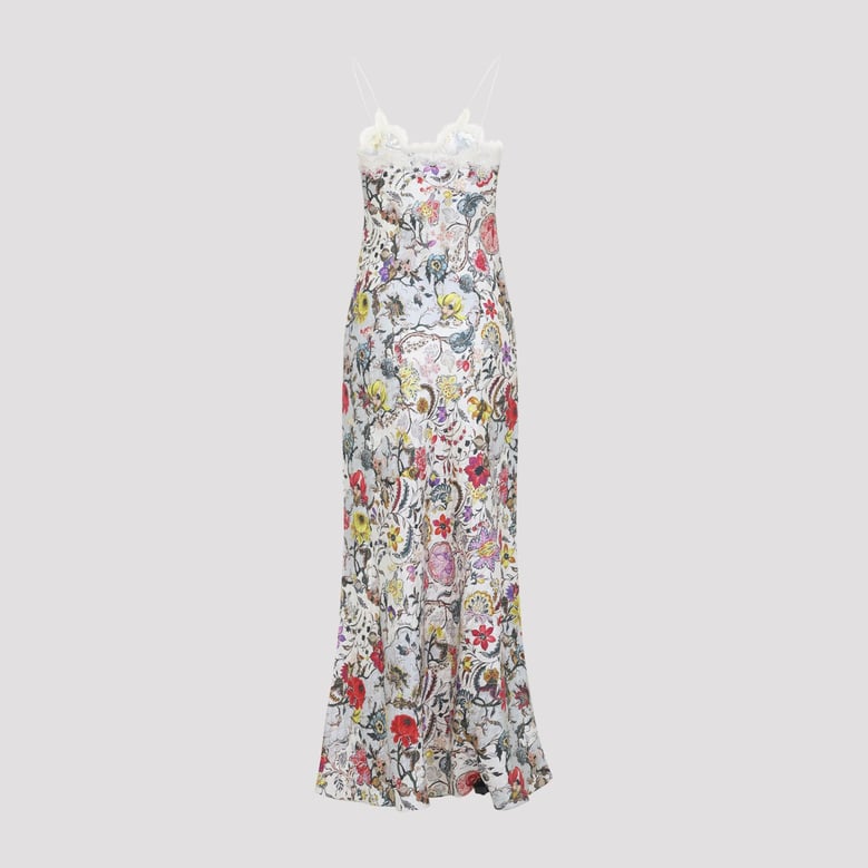 white florentine flowers silk long dress by Selfnex