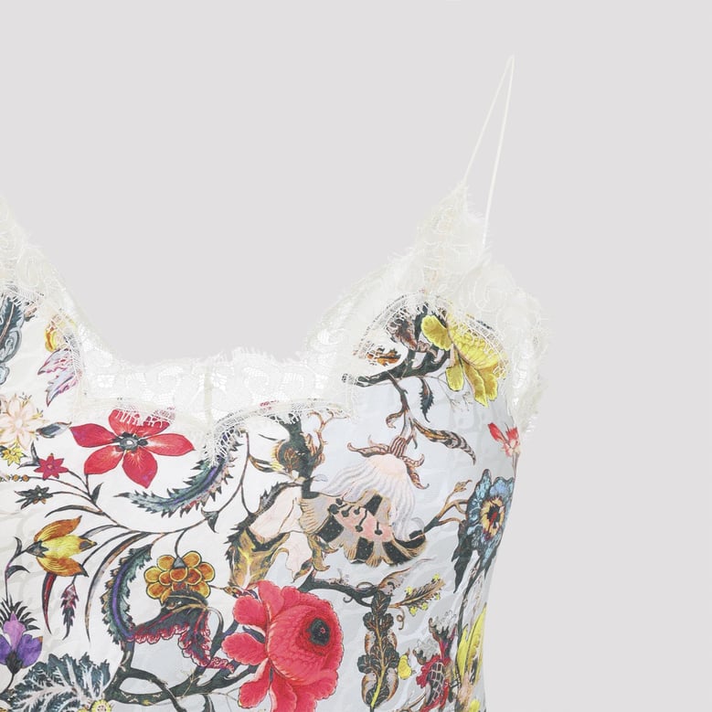 white florentine flowers silk long dress by Selfnex