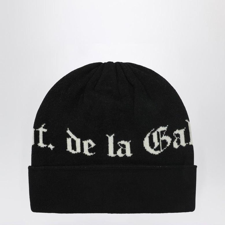 black wool beanie with logo intarsia by Selfnex