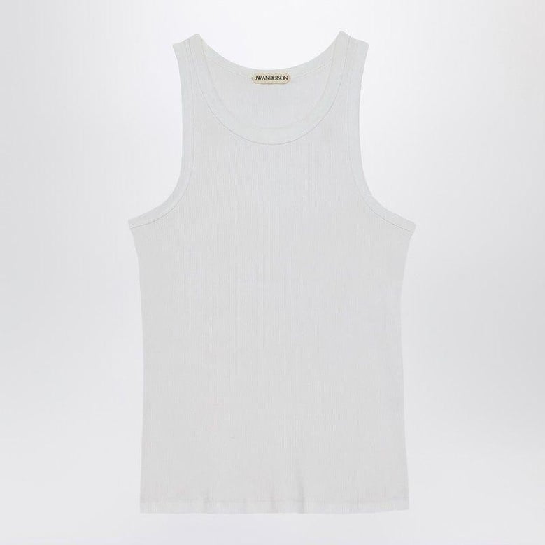 white ribbed modal tank top by Selfnex