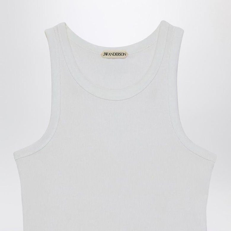 white ribbed modal tank top by Selfnex