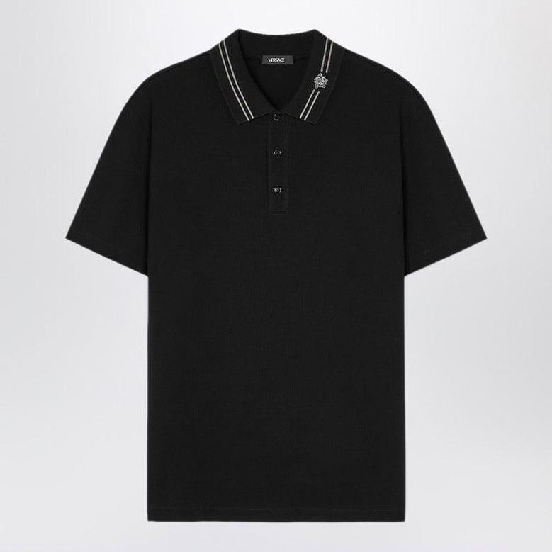 black polo shirt with medusa embroidery by Selfnex