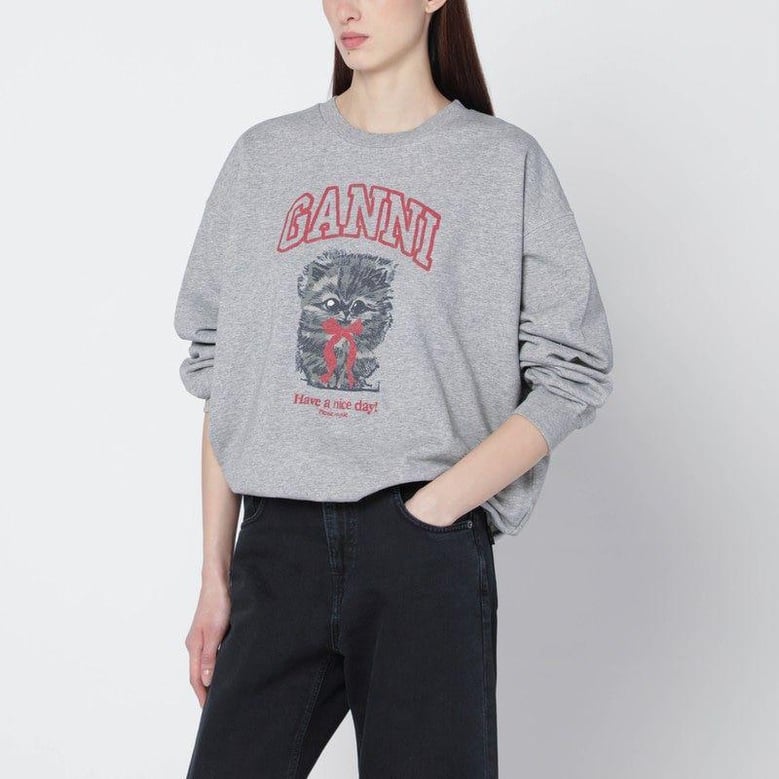 ganni grey kitty graphic sweatshirt by Selfnex