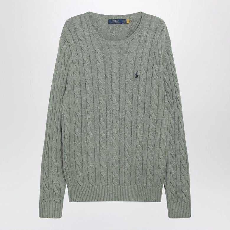 greygreen cotton cableknit sweater by Selfnex