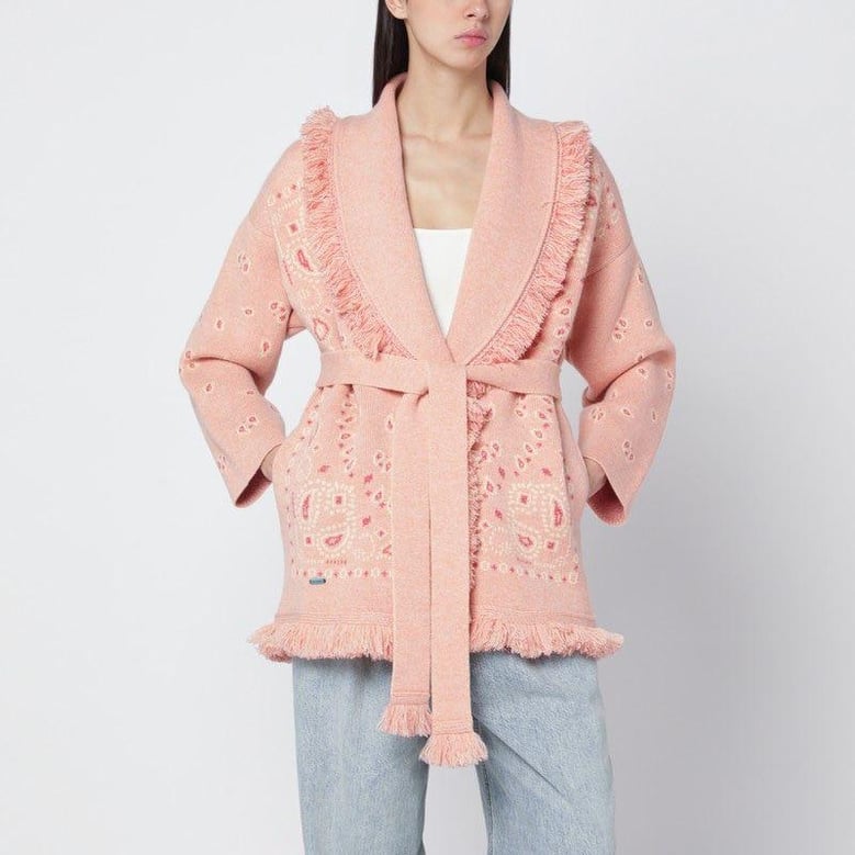 salmon pink paisley cardigan by Selfnex