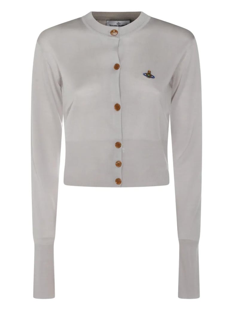 light grey cropped wool and silk cardigan by Selfnex