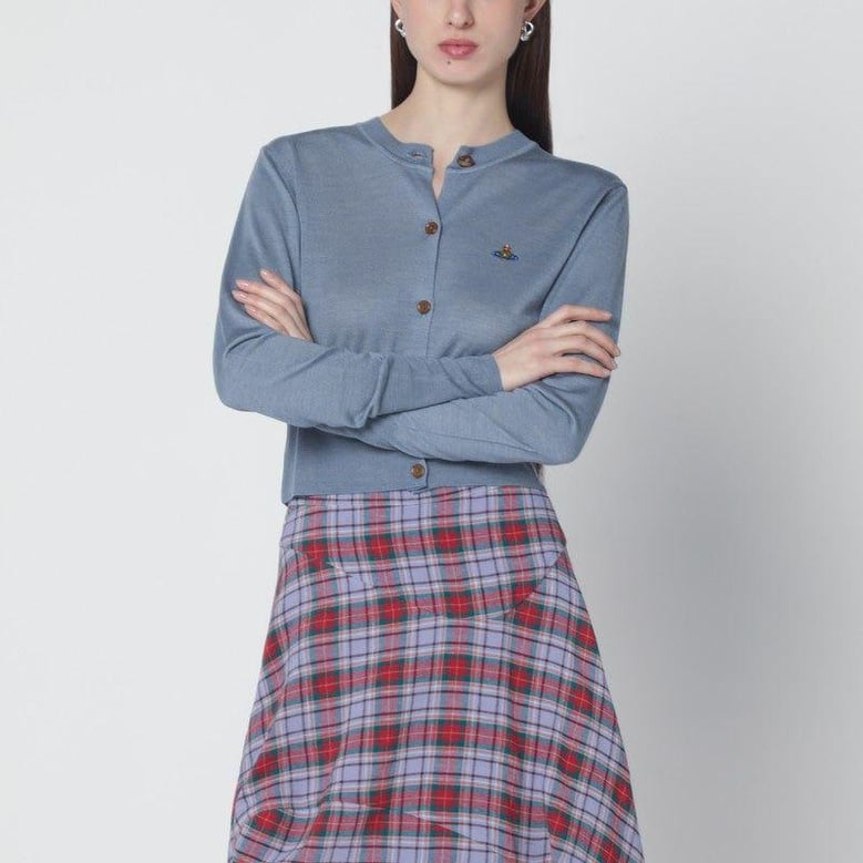 iceblue cropped wool and silk cardigan by Selfnex