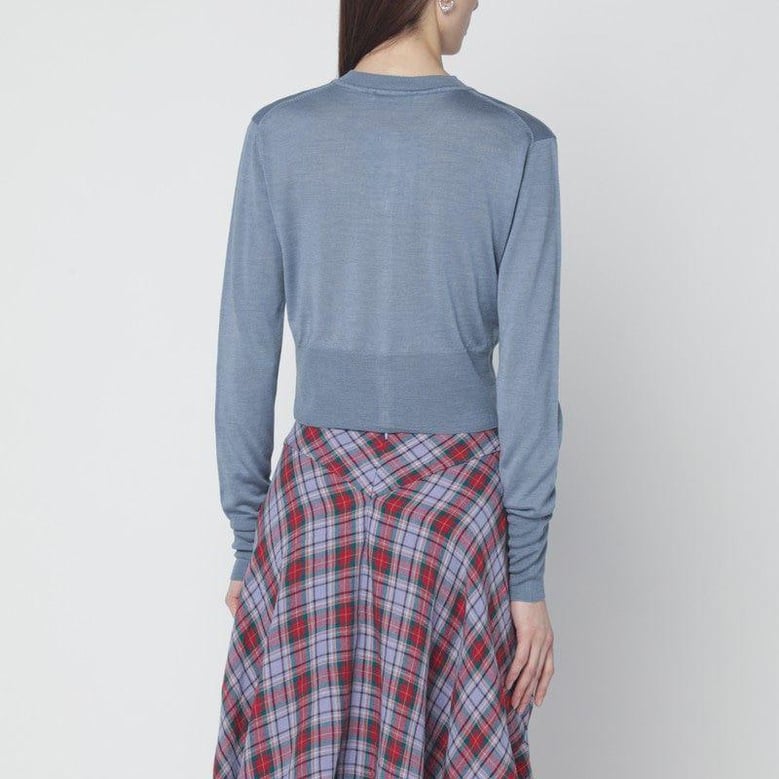iceblue cropped wool and silk cardigan by Selfnex