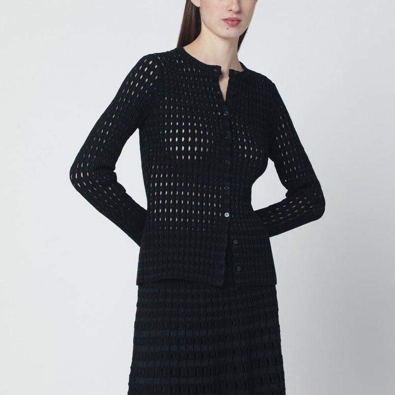 mabel black openwork knit cardigan by Selfnex