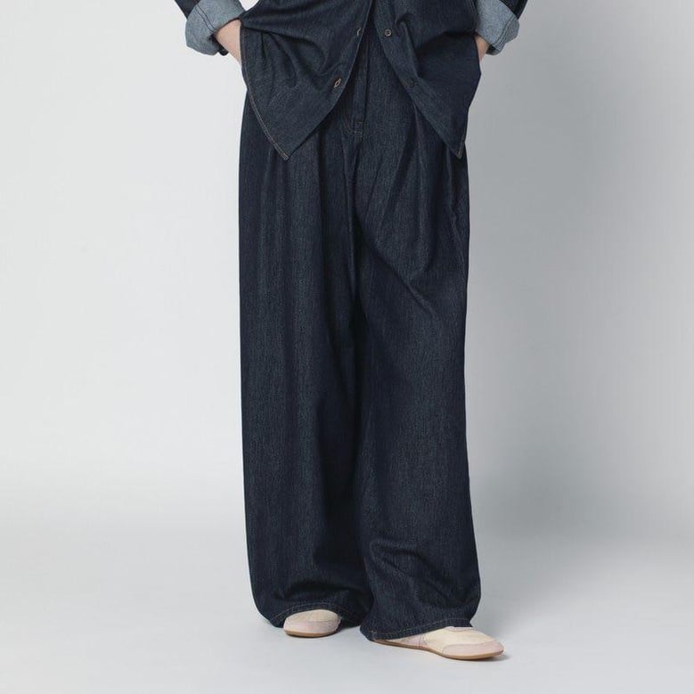 indigo denim wideleg trousers with pleats by Selfnex