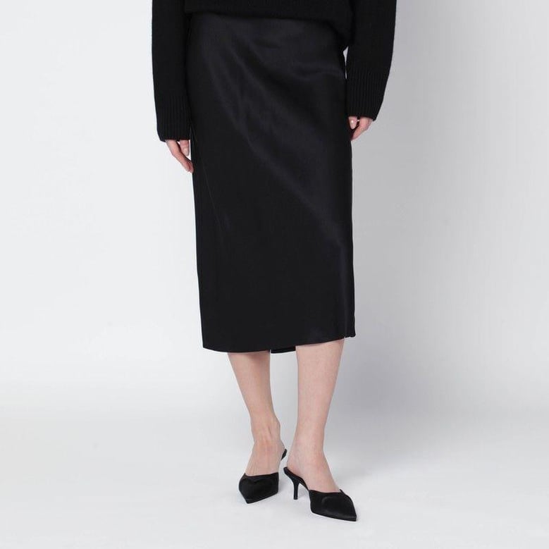 black silk bar midi skirt by Selfnex