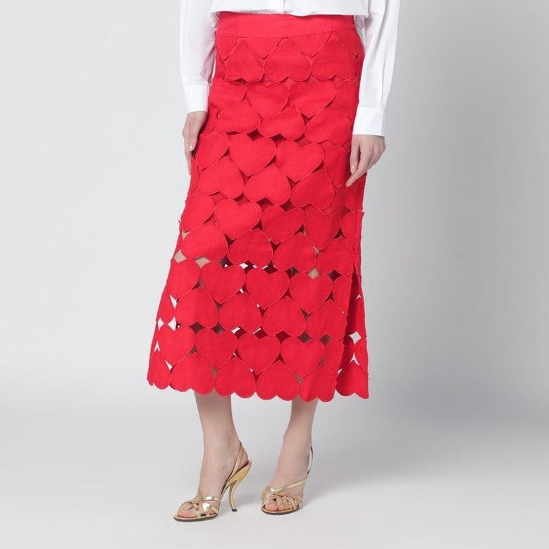 red linen hearts skirt by Selfnex