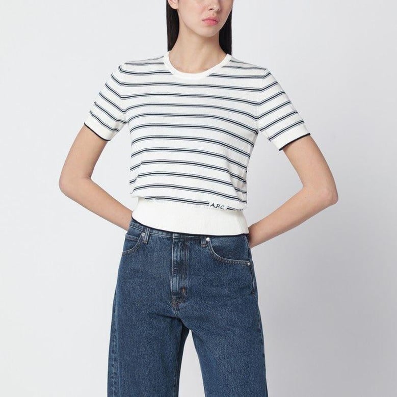 white knit top with ecru/black stripes by Selfnex