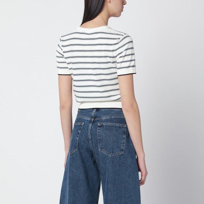 white knit top with ecru/black stripes by Selfnex