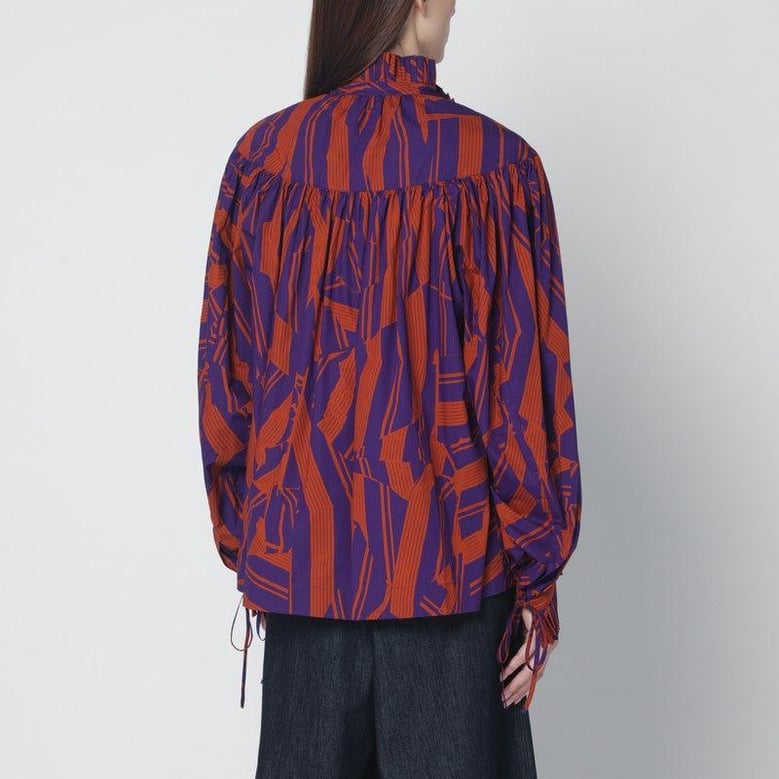 loose shirt with ruffle details and crushed stripe print by Selfnex