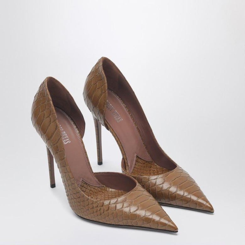 vera 105 coffeecolored leather pumps with pythoneffect by Selfnex