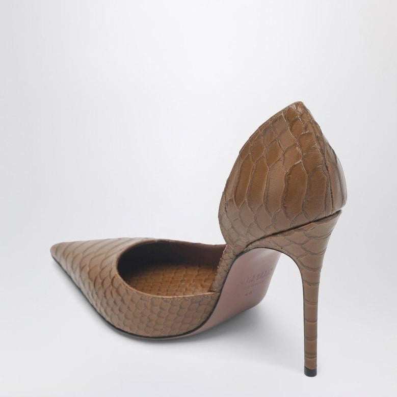 vera 105 coffeecolored leather pumps with pythoneffect by Selfnex