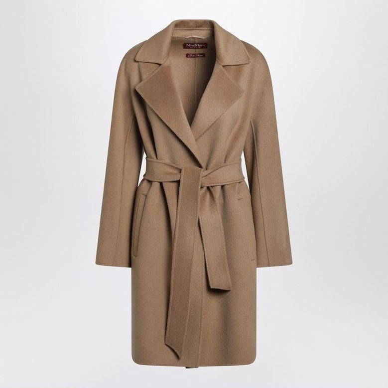 camel wrap coat in cashmere and wool by Selfnex