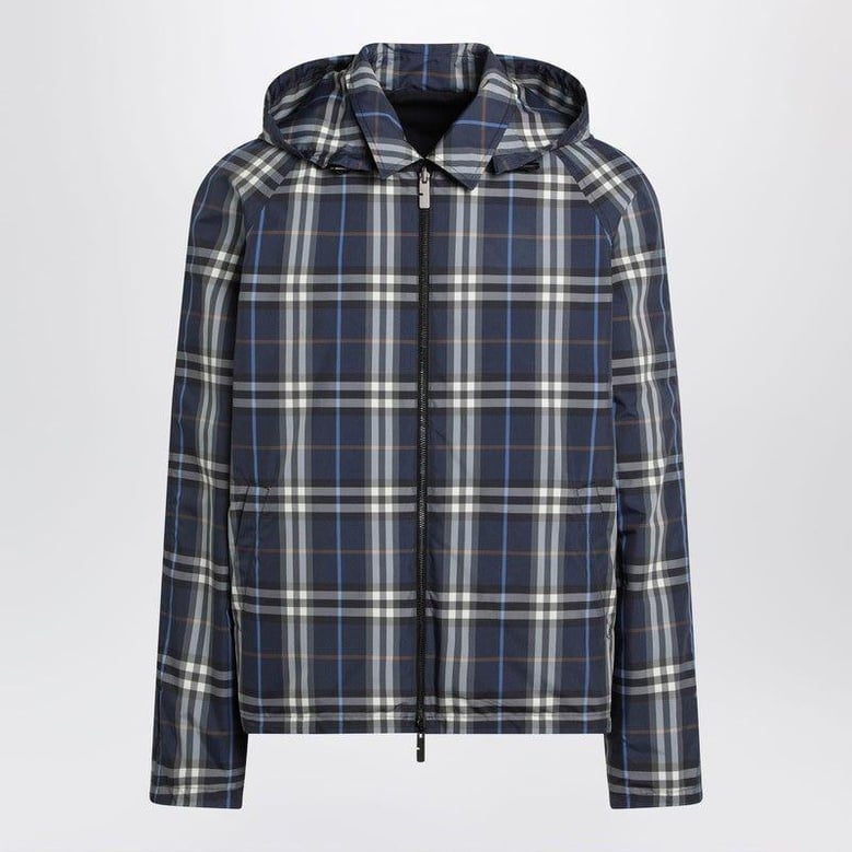 blue reversible cotton jacket with check pattern by Selfnex