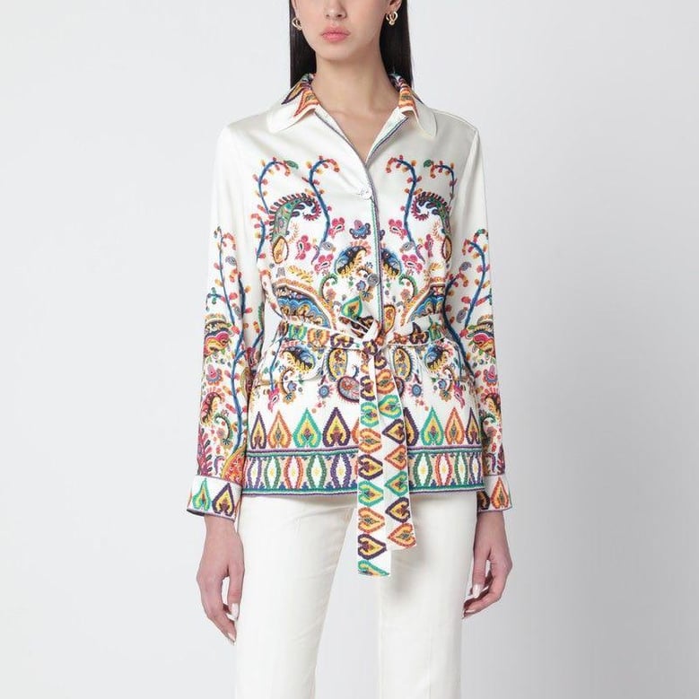 paisleyprint belted shirt jacket by Selfnex
