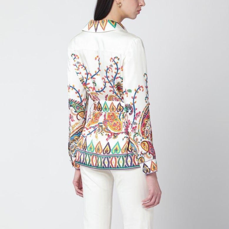 paisleyprint belted shirt jacket by Selfnex