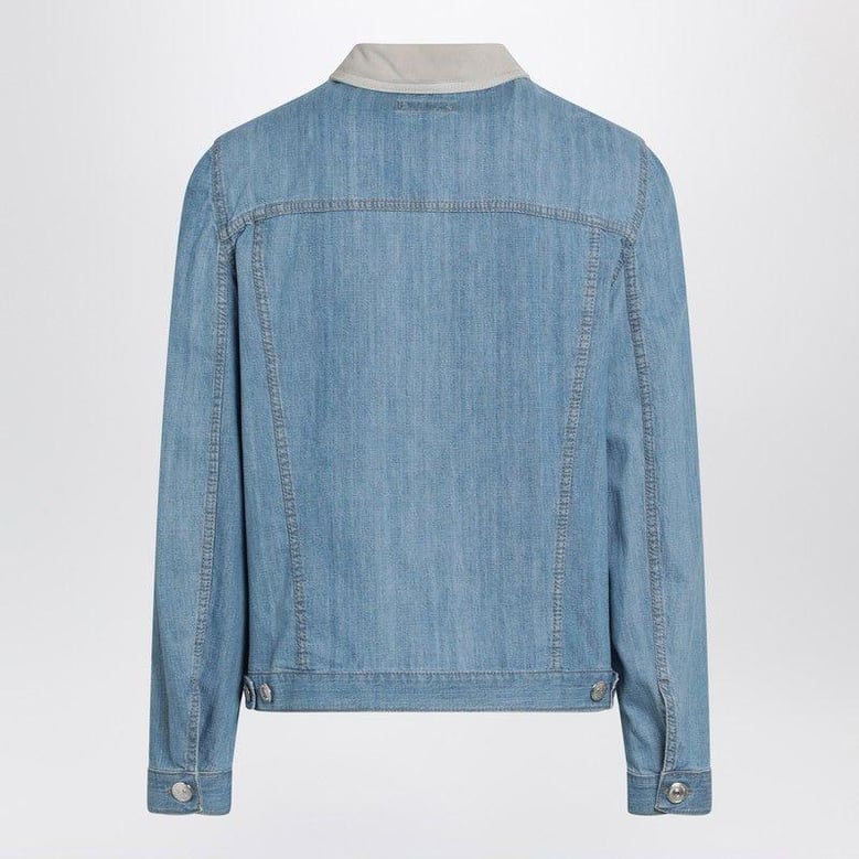 blue denim jacket with suede collar by Selfnex