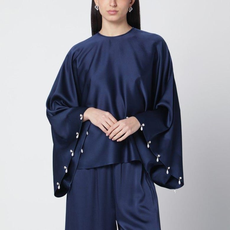 navy blue oversized viscose satin blouse by Selfnex