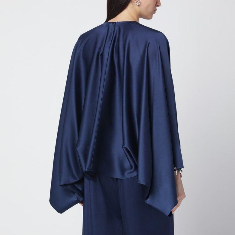 navy blue oversized viscose satin blouse by Selfnex