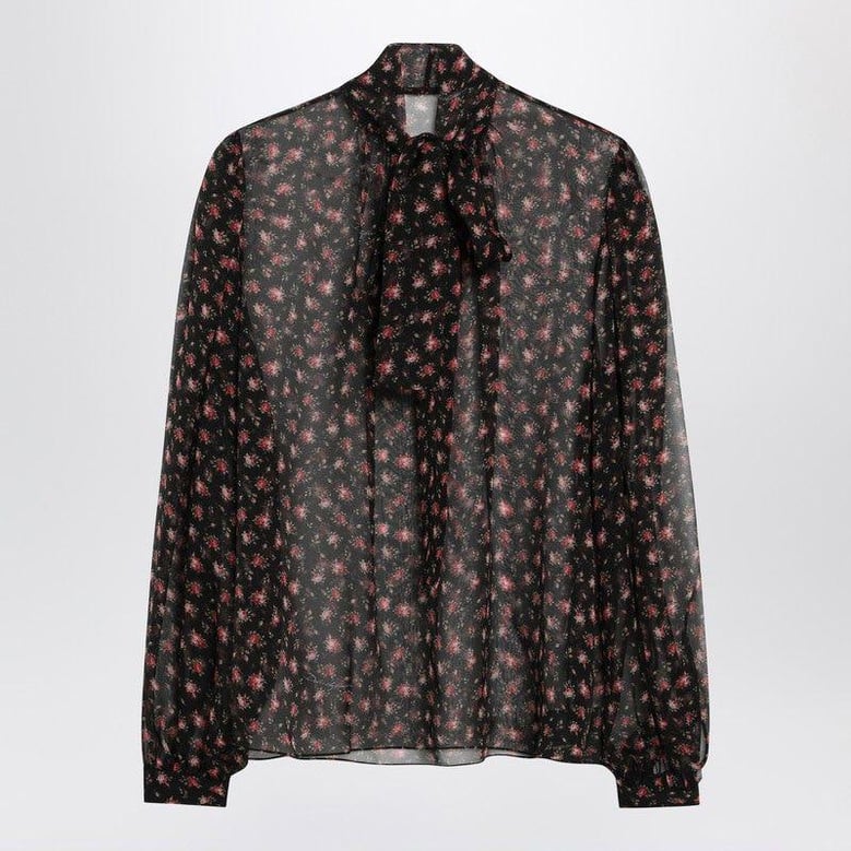 black chiffon blouse with small rose print by Selfnex