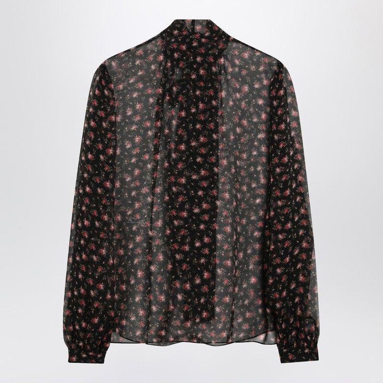 black chiffon blouse with small rose print by Selfnex