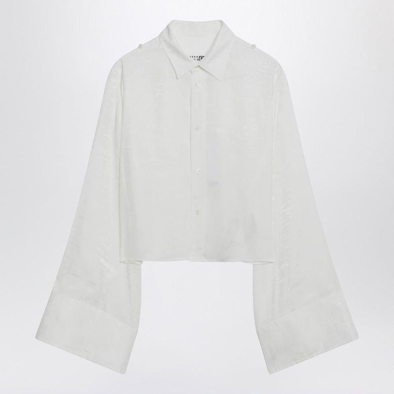 white shirt with allover logo graphic by Selfnex