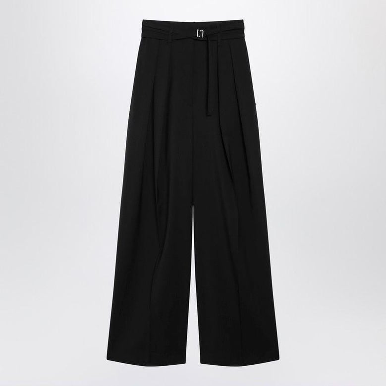 black wideleg stretchwool trousers by Selfnex