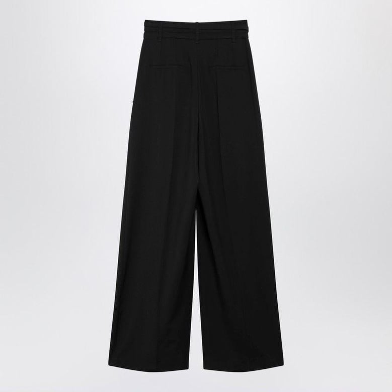 black wideleg stretchwool trousers by Selfnex