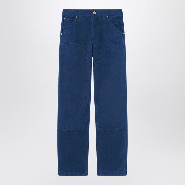 petrol blue cotton carpenter trousers by Selfnex