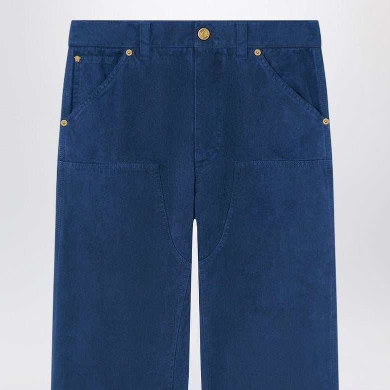 petrol blue cotton carpenter trousers by Selfnex