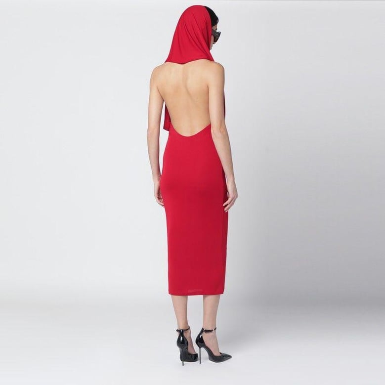 red annie hooded midi dress by Selfnex